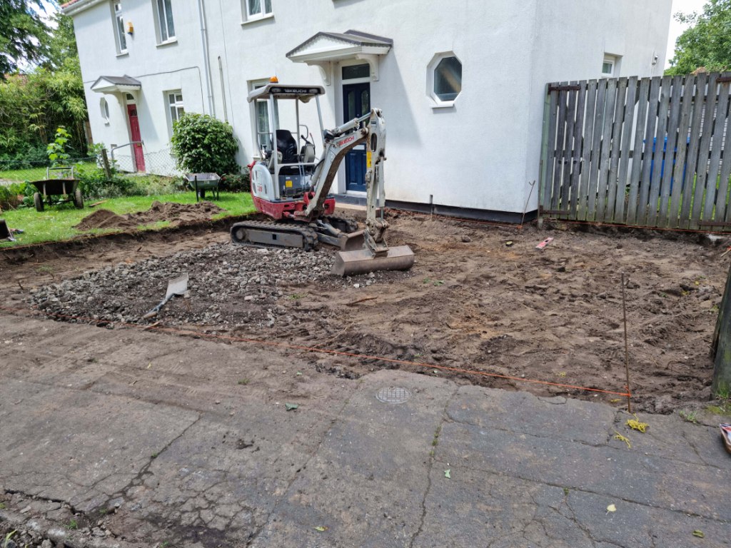 This is a photo of a dig out being carried out by NS Driveways Ascot in preparation for a block paving driveway