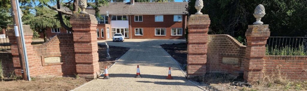 This is a photo of a newly installed chip and tar driveway, installed by NS Driveways Ascot